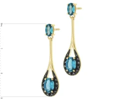 Kolczyki z żółtego złota z diamentami czarnymi i topazami London Blue - próba 585