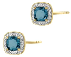 Kolczyki z żółtego złota z diamentami i topazami London Blue - próba 585