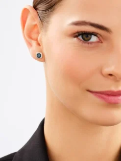 Kolczyki z żółtego złota z diamentami i topazami London Blue - próba 585