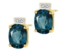 Kolczyki z żółtego złota z diamentami i topazami london Blue - próba 585