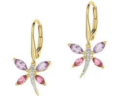 Kolczyki z żółtego złota z diamentami i kamieniami ozdobnymi - ważki - próba 375