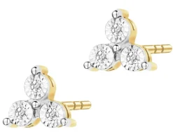 Kolczyki z żółtego złota z diamentami - 0,03 ct - próba 375