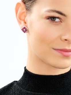 Kolczyki z żółtego złota z diamentami i rodolitami - próba 585