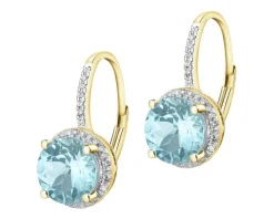 Kolczyki z żółtego złota z diamentami i topazami Sky Blue - próba 585