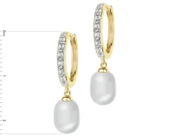 Kolczyki z żółtego złota z diamentami i perłami - próba 375