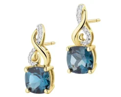 Kolczyki z żółtego złota z diamentami i topazami London Blue - próba 585
