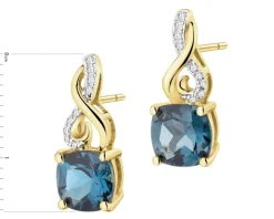 Kolczyki z żółtego złota z diamentami i topazami London Blue - próba 585