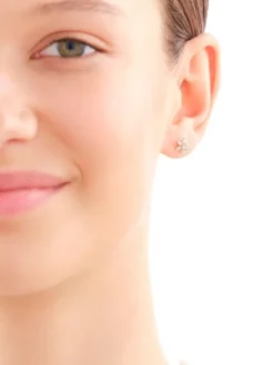 Kolczyki z żółtego złota z diamentami - kwiaty - 0,05 ct - próba 585