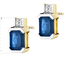 Kolczyki z żółtego złota z diamentami i szafirami - próba 585