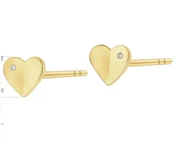 Kolczyki z żółtego złota z diamentami - serca - 0,005 ct - próba 585