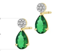 Kolczyki z żółtego złota z diamentami i szmaragdami syntetycznymi - próba 375