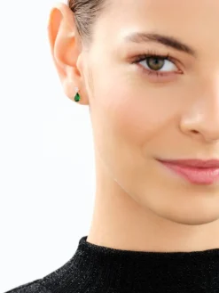 Kolczyki z żółtego złota z diamentami i szmaragdami syntetycznymi - próba 375