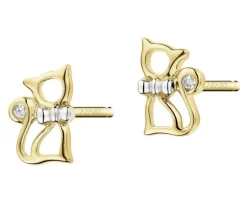 Kolczyki z żółtego złota z diamentami - koty - 0,008 ct - próba 375