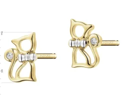 Kolczyki z żółtego złota z diamentami - koty - 0,008 ct - próba 375