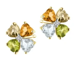 Kolczyki z żółtego złota z diamentami i kamieniami ozdobnymi - koniczyny - próba 585