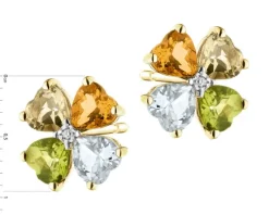 Kolczyki z żółtego złota z diamentami i kamieniami ozdobnymi - koniczyny - próba 585