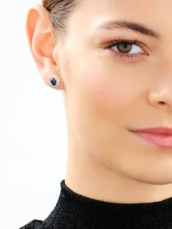 Kolczyki z żółtego złota z diamentami i szafirami - próba 585