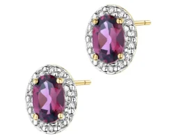 Kolczyki z żółtego złota z diamentami i rodolitami - próba 585