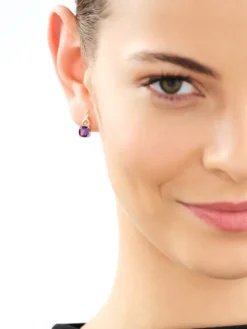 Kolczyki z żółtego złota z diamentami i ametystami - próba 585