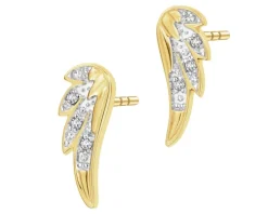 Kolczyki z żółtego złota z diamentami - skrzydła - 0,02 ct - próba 585