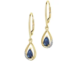 Kolczyki z żółtego złota z diamentami i szafirami - próba 585