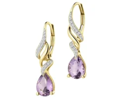 Kolczyki z żółtego złota z diamentami i ametystami - próba 585