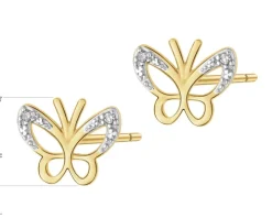 Kolczyki z żółtego złota z diamentami - motyle - 0,01 ct - próba 585