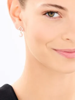 Kolczyki z żółtego złota z diamentami i perłami - próba 585