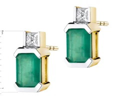 Kolczyki z żółtego złota z diamentami i szmaragdami - próba 585