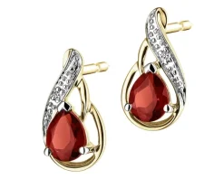 Kolczyki z żółtego złota z diamentami i granatami - próba 585