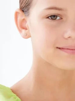 Kolczyki z żółtego złota z diamentami - kwiaty - 0,008 ct - próba 585