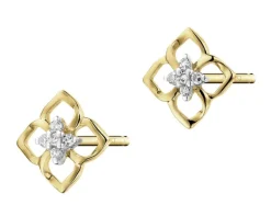 Kolczyki z żółtego złota z diamentami - kwiatki - 0,03 ct - próba 375