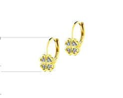 Kolczyki z żółtego złota z diamentami - koniczyny - 0,02 ct - próba 375