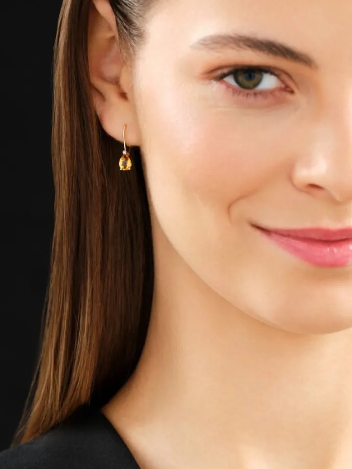 Kolczyki z żółtego złota z diamentami i cytrynami - próba 375