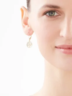 Kolczyki z żółtego złota z diamentami - drzewka - 0,01 ct - próba 375