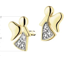 Kolczyki z żółtego złota z diamentami - aniołki - 0,005 ct - próba 585