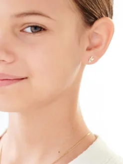 Kolczyki z żółtego złota z diamentami - aniołki - 0,005 ct - próba 585