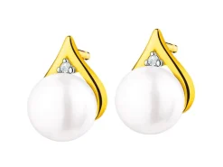 Kolczyki z żółtego złota z diamentami i szafirami - próba 585