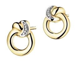 Kolczyki z żółtego złota z diamentami - kółka - 0,004 ct - próba 375