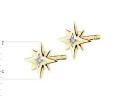 Kolczyki z żółtego złota z diamentami - gwiazdy - 0,006 ct - próba 375