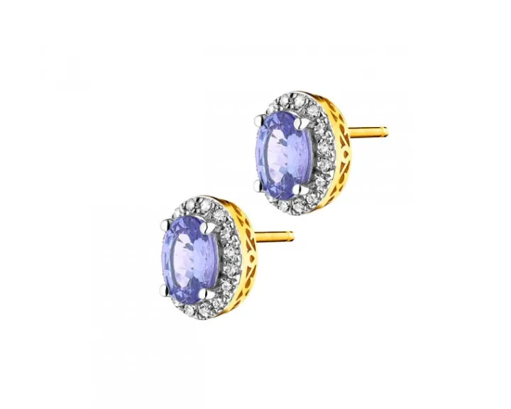 Kolczyki z żółtego złota z diamentami i tanzanitami - próba 585
