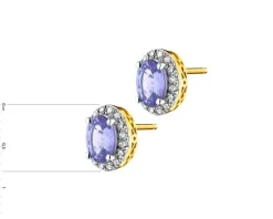 Kolczyki z żółtego złota z diamentami i tanzanitami - próba 585