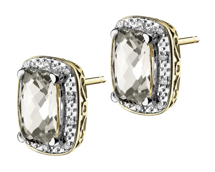 Kolczyki z żółtego złota z diamentami i topazami białymi - próba 585