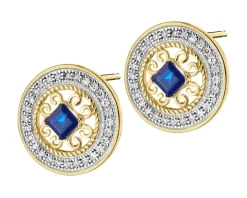 Kolczyki z żółtego złota z diamentami i szafirami - próba 585