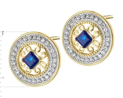 Kolczyki z żółtego złota z diamentami i szafirami - próba 585