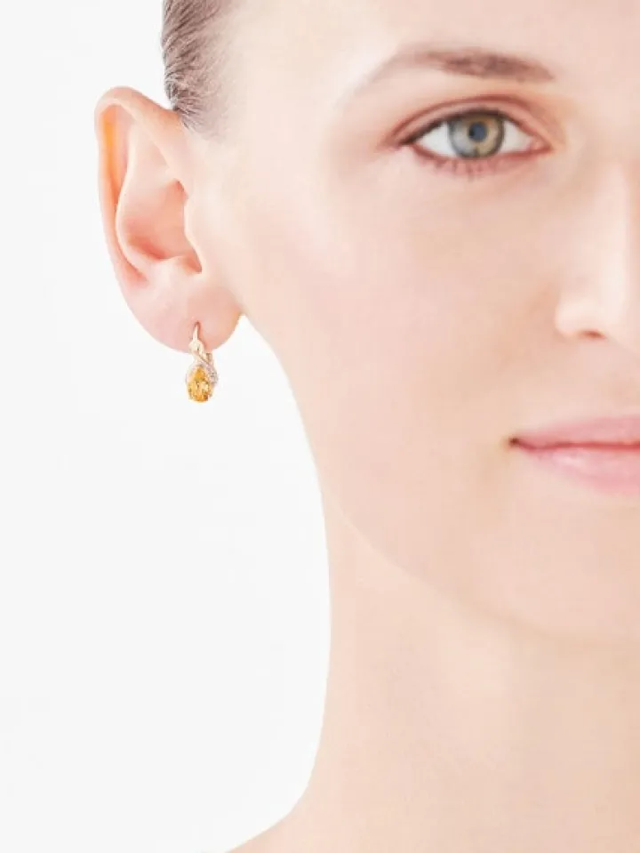 Kolczyki z żółtego złota z diamentami i cytrynami - próba 375