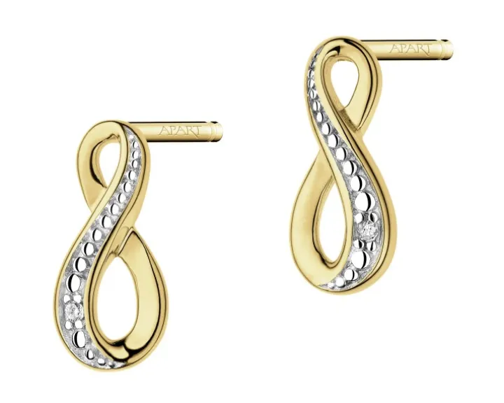 Kolczyki z żółtego złota z diamentami - nieskończoność - 0,005 ct - próba 375