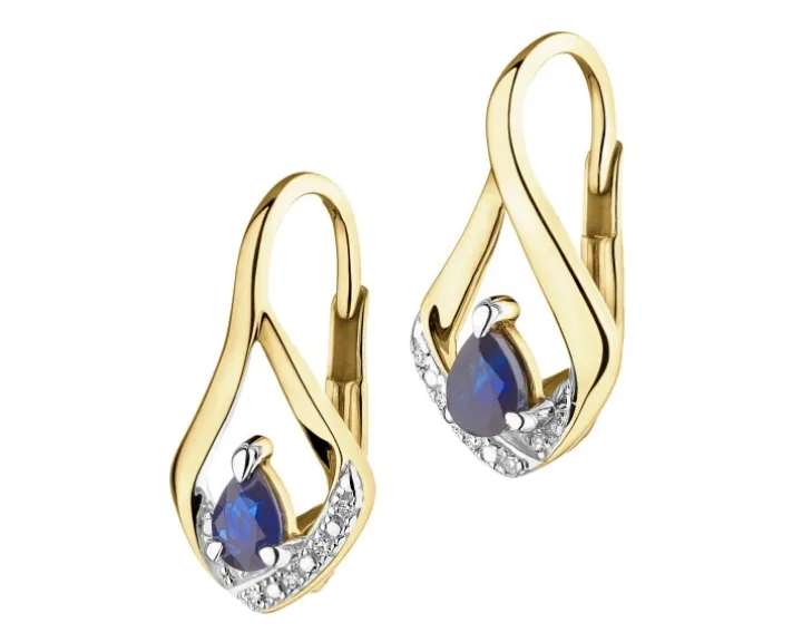Kolczyki z żółtego złota z diamentami i szafirami - próba 585