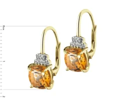 Kolczyki z żółtego złota z diamentami i cytrynami - próba 585