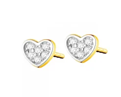 Kolczyki z żółtego złota z diamentami - serca - 0,03 ct - próba 585